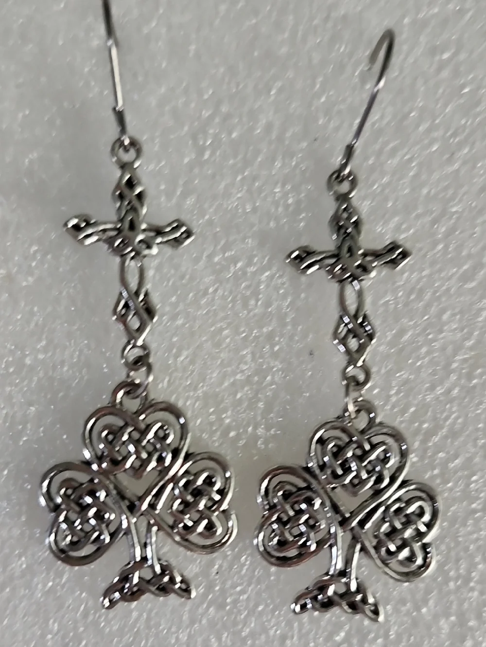 Hand Crafted Silver Celtic Knot Shamrock Drop Earrings
